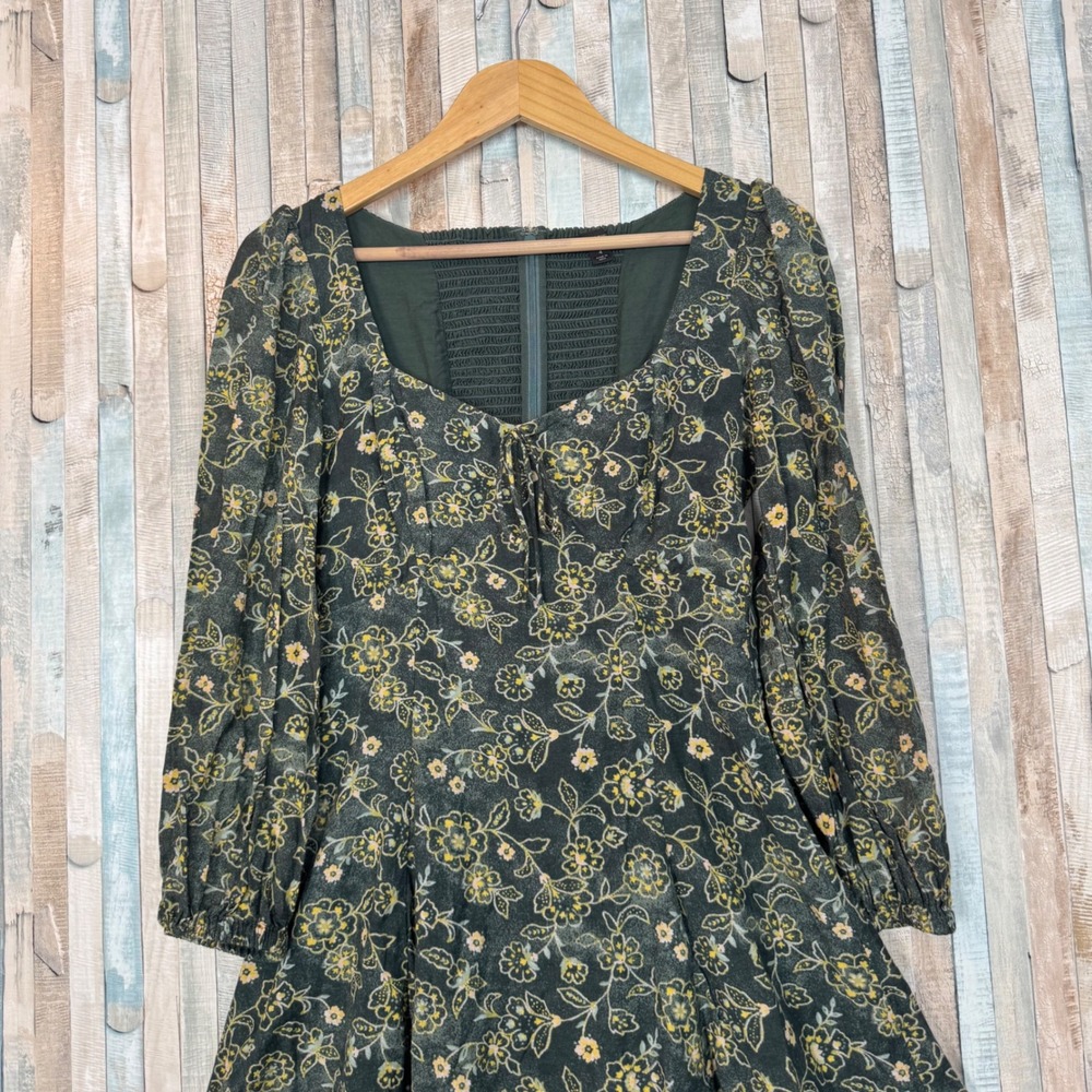 J.Crew Floral Long Sleeve Mini Dress Sweetheart Neck Smocked Back Puff Sleeve 4
